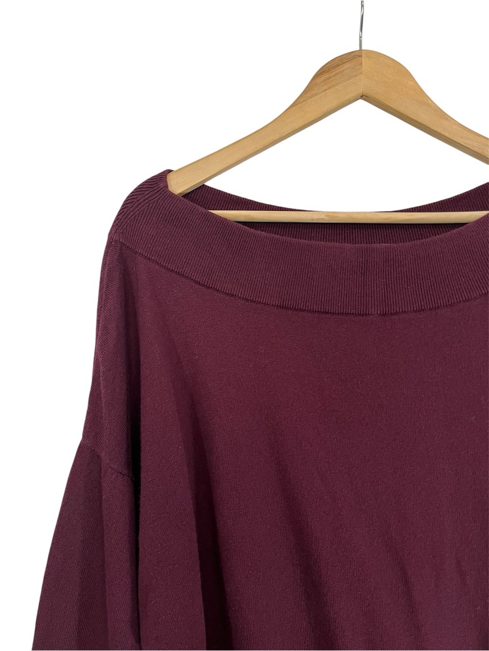 Express Burgundy Wide Boatneck Dolman Sleeve Banded Bottom Sweater Size M - Picture 3 of 8
